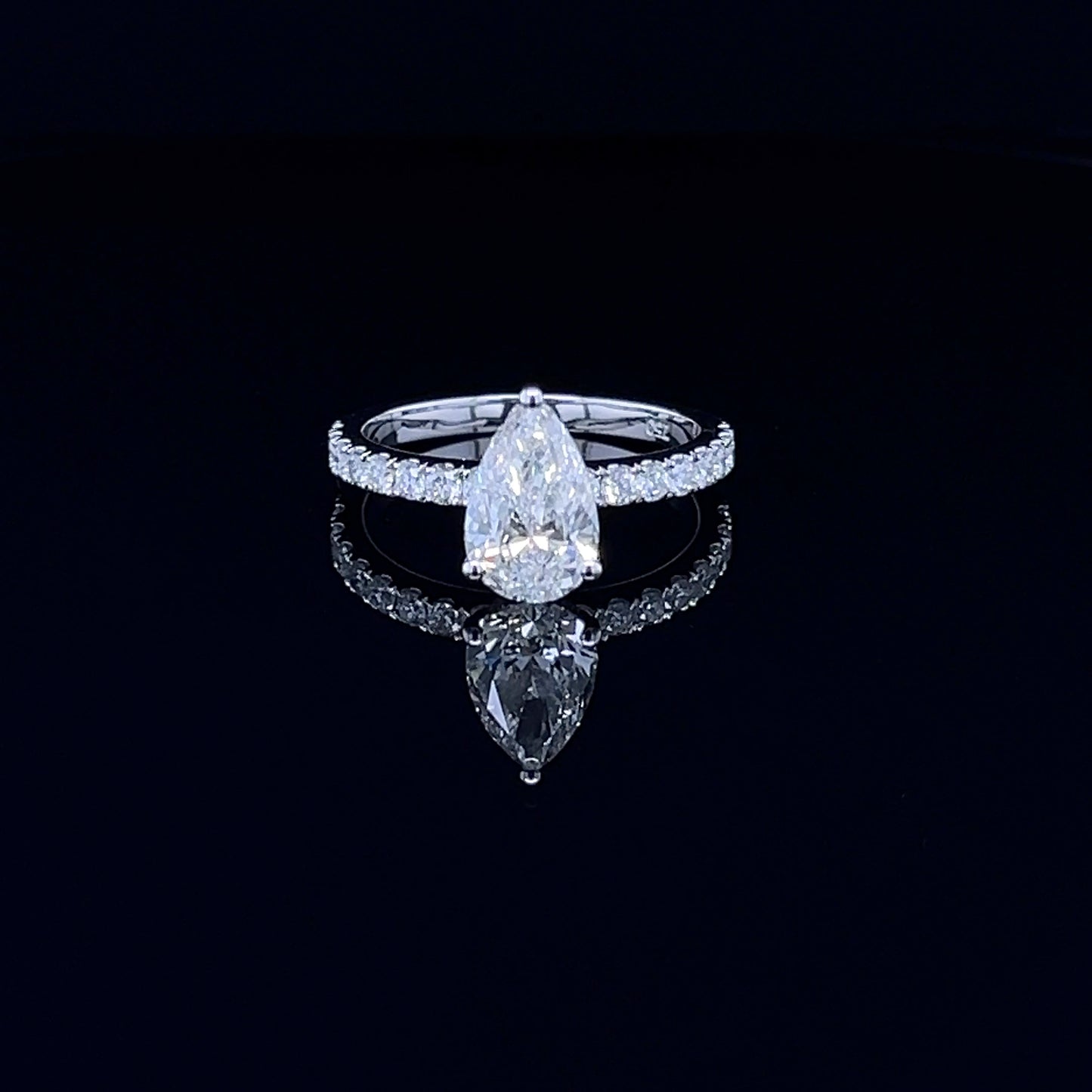 1.50 Carat Classic Pear-Shaped Diamond Ring with Side Pave Band