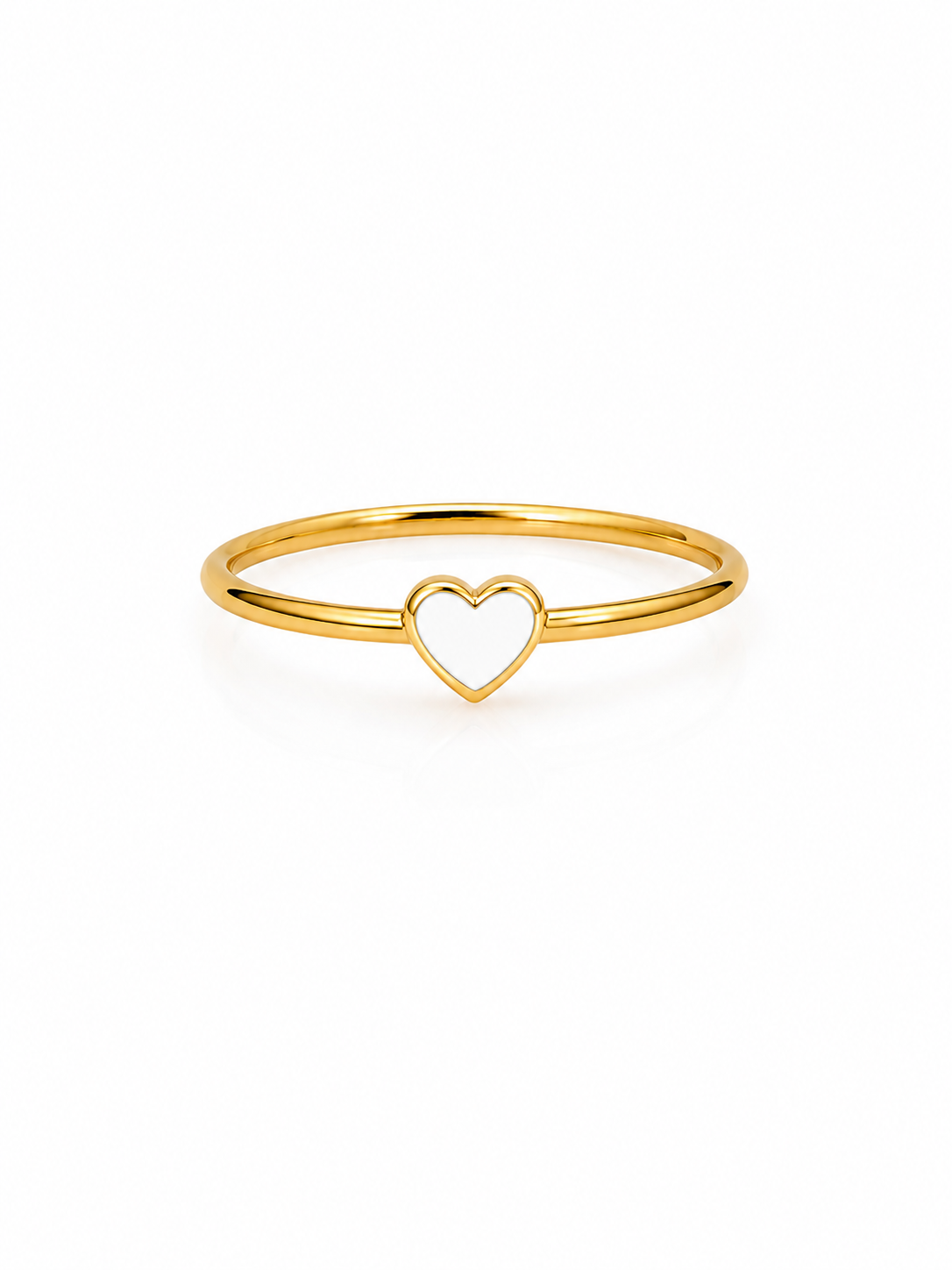 18K Gold Enamel Ring Set – Heart & Clover Minimalist Stack Rings