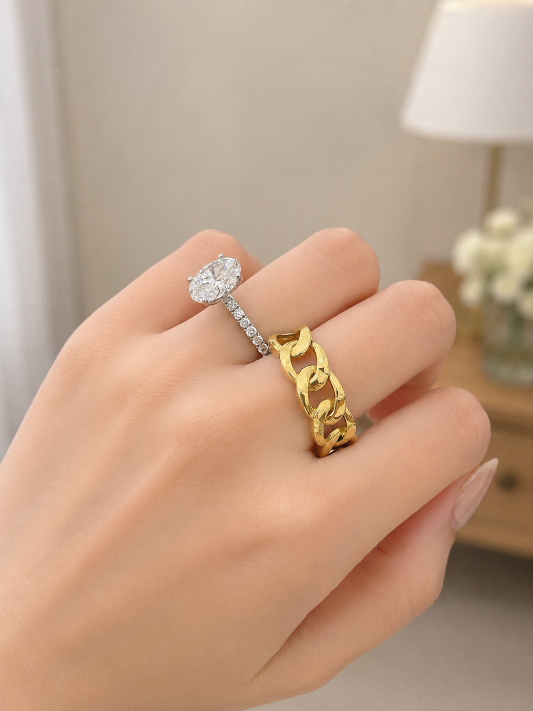 18k Gold Textured Cuban Link Ring (GJEW08)