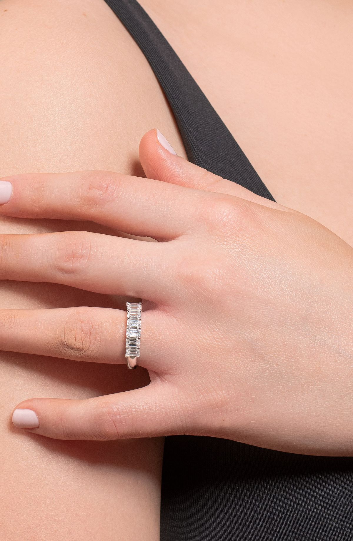 Emerald Cut Half Eternity Band Diamond Ring (ARJS3971)