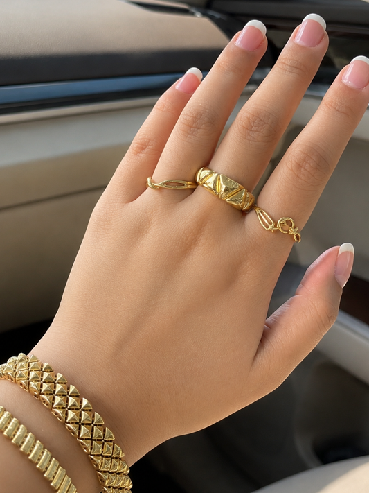 18k Gold Pyramid Dome Statement Ring (GJEW116)