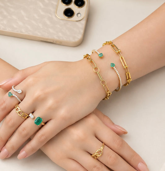 18k Gold Textured Round Paperclip Bracelet (GJEW293)