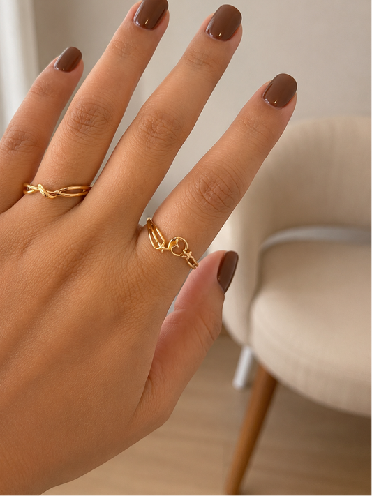 18k Gold Celestial Moon & Star Open Ring(GJEW90)