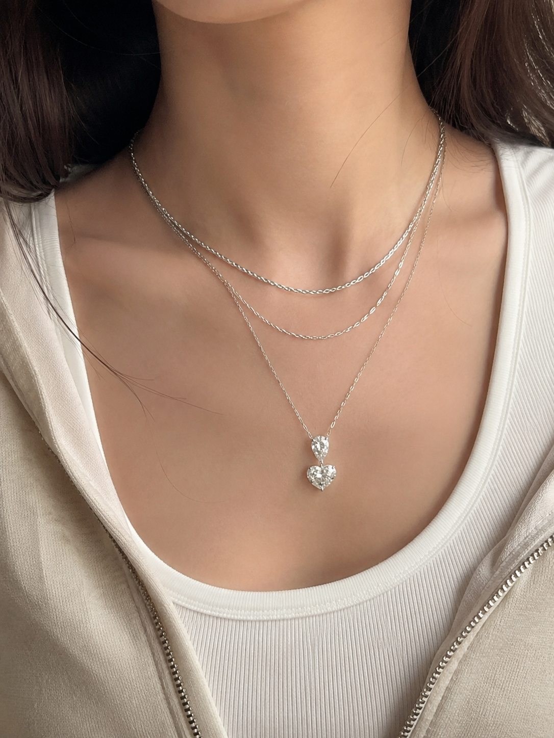2CT Heart & Pear Diamond Drop Necklace (ARJS2710)
