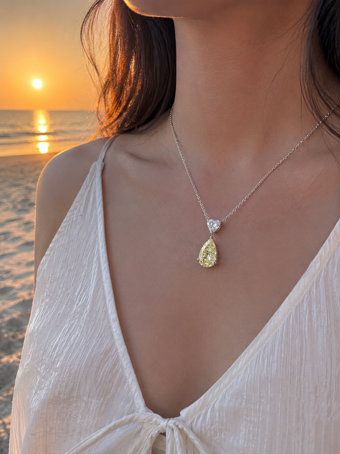 Heart & Fancy Yellow Pear Drop Diamond Necklace (ARJS4102)