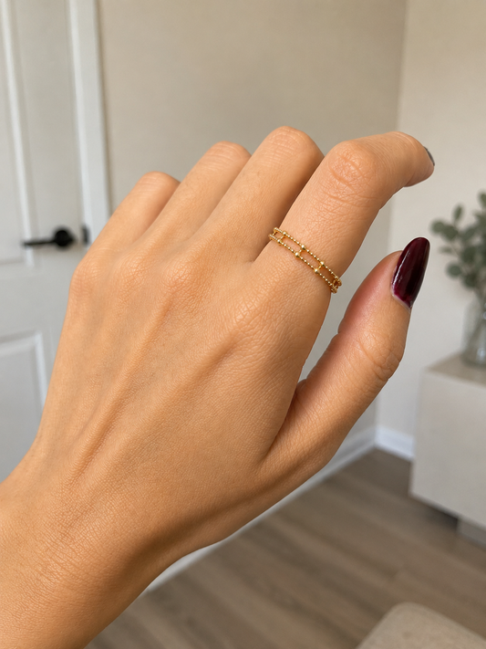 18k Gold Beaded Double Row Ring – Minimalist Stackable Band (GJEW91)
