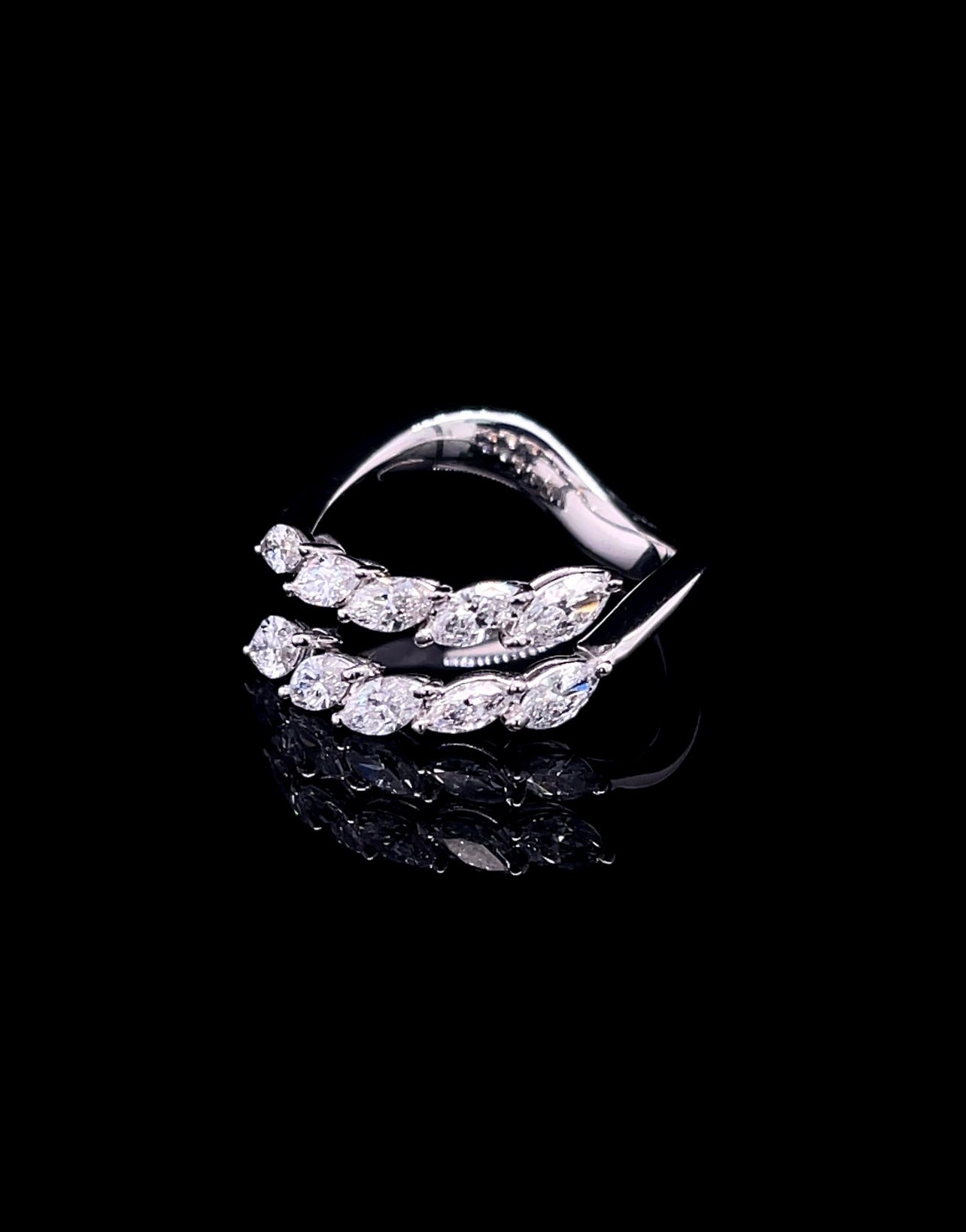 2 LINE Marquise Open Style Twisted Diamond Ring (ARJS3352)