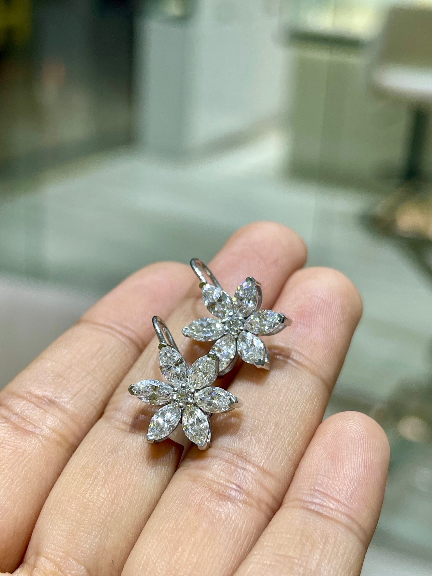 Marquise Flower Hook Diamond Earrings (ARJS3358)