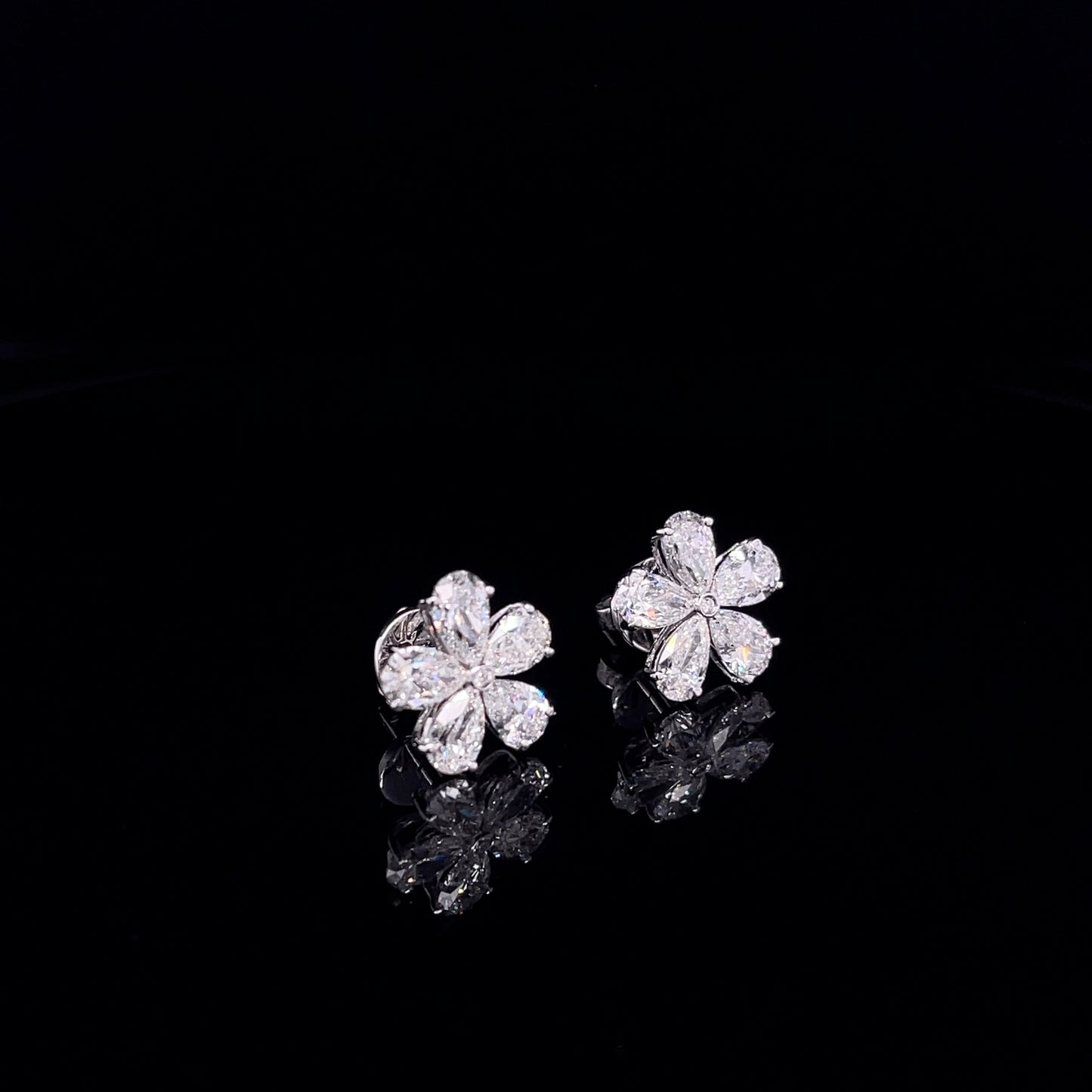 Pear Flower Design Diamond Studs (ARJA3716)