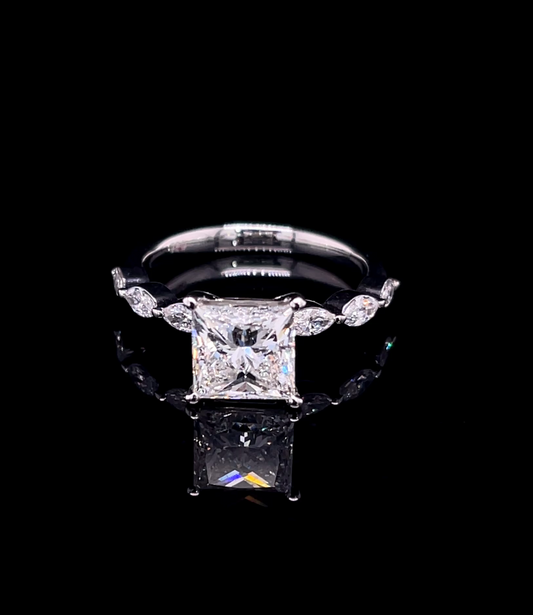 2CT Princess Cut with Marquise Side Diamond Ring (ARJS4023)