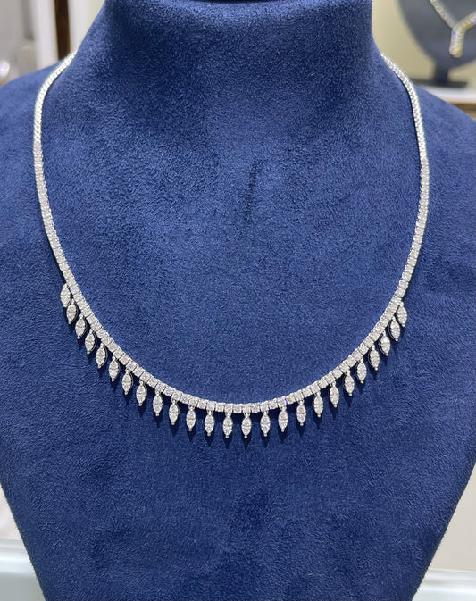 Round with Marquise Cluster Drop Diamond Necklace (ARJS3934)
