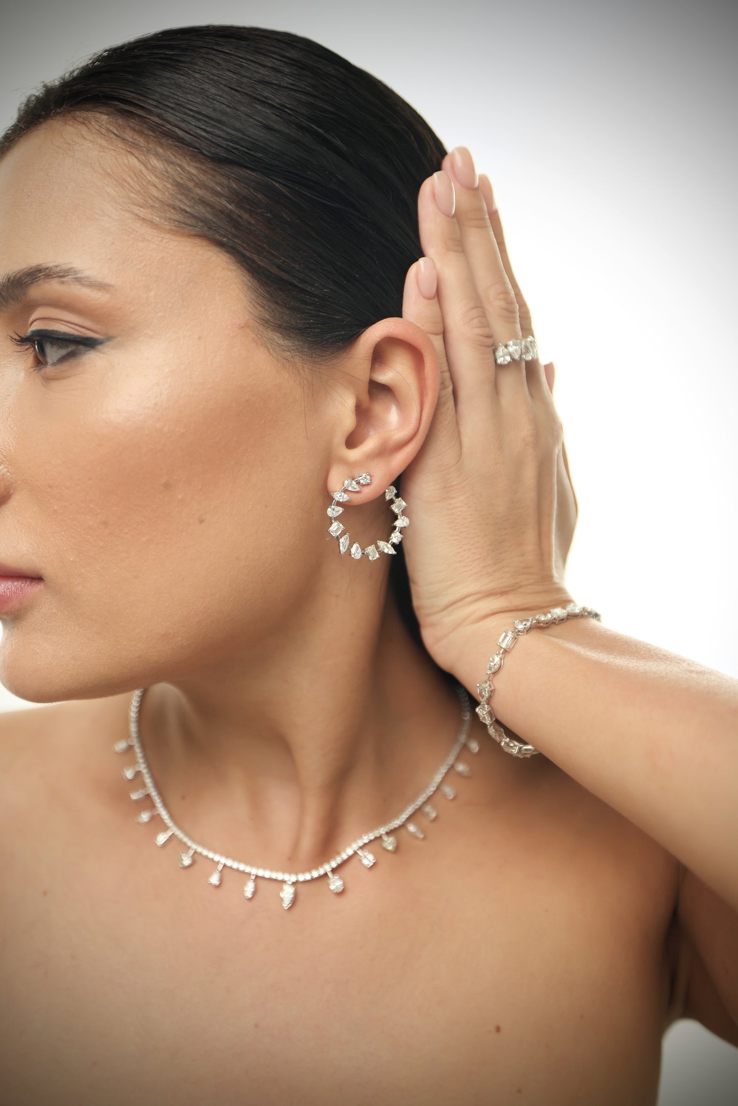 MIX SHAPE DIAMOND HOOPS EARRING