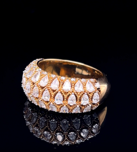 Pear Diamond Studded Band Ring in Yellow Gold (SKJ1219)