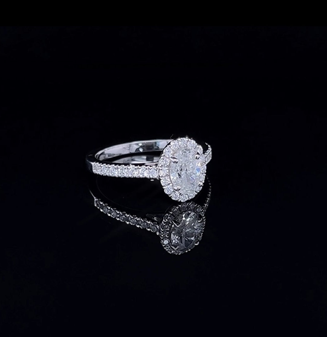 Oval Halo with Side Diamond Ring (ARJS2532)