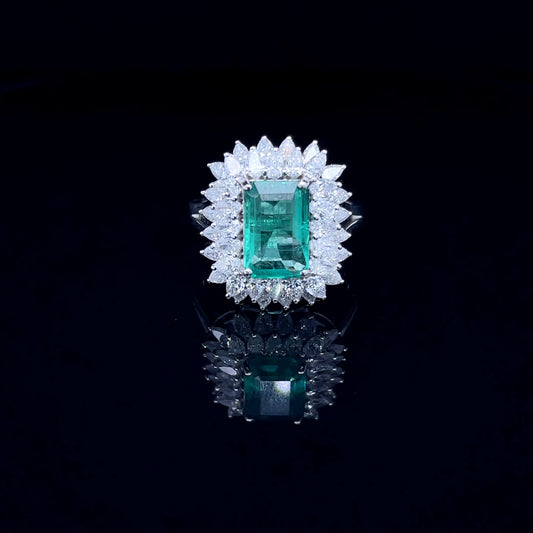 Radiant Cut Green Emerald with Diamond Ring (ARJS2567)