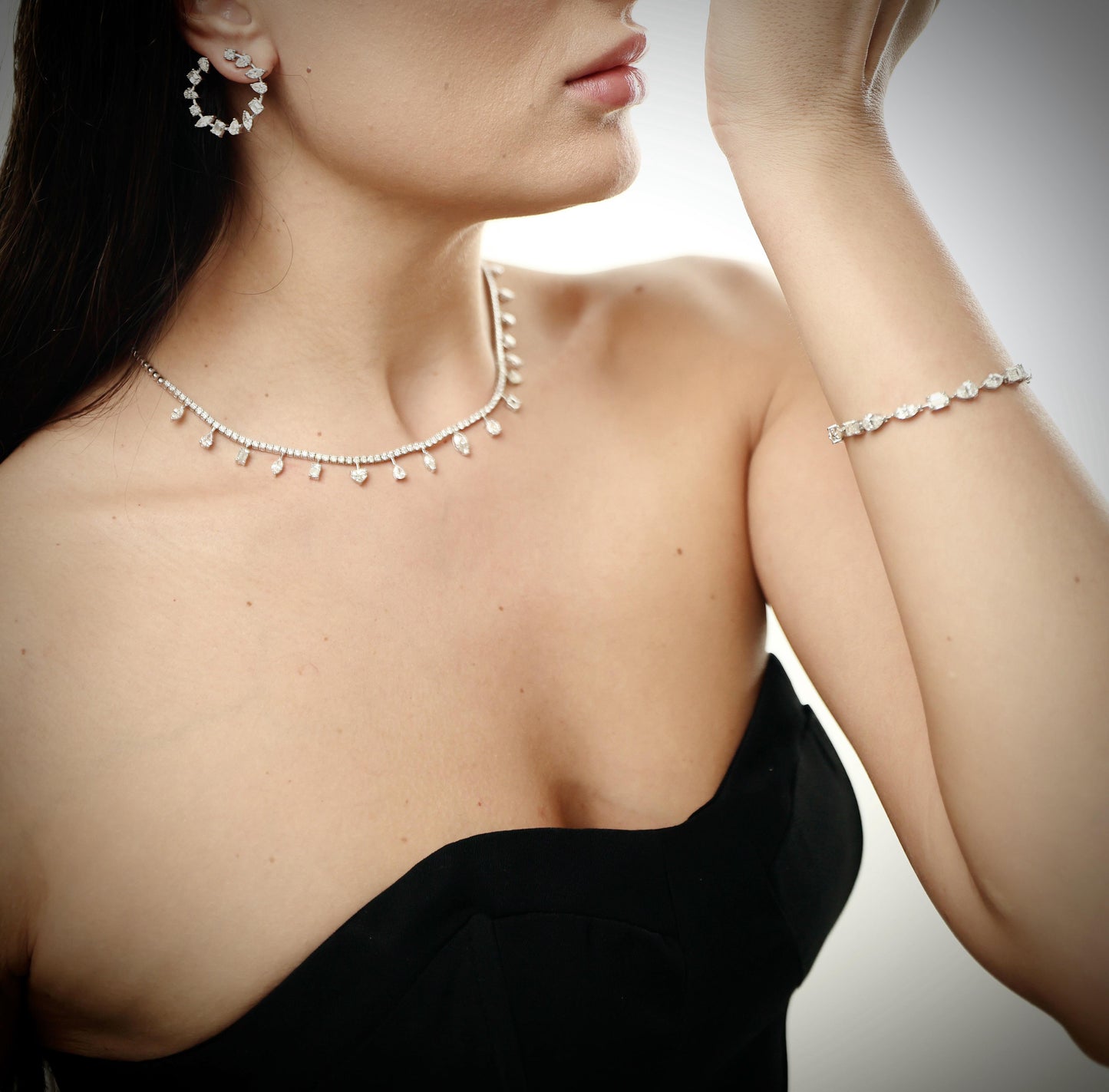 Mix Shape Drop Diamond Necklace (ARJS2838)