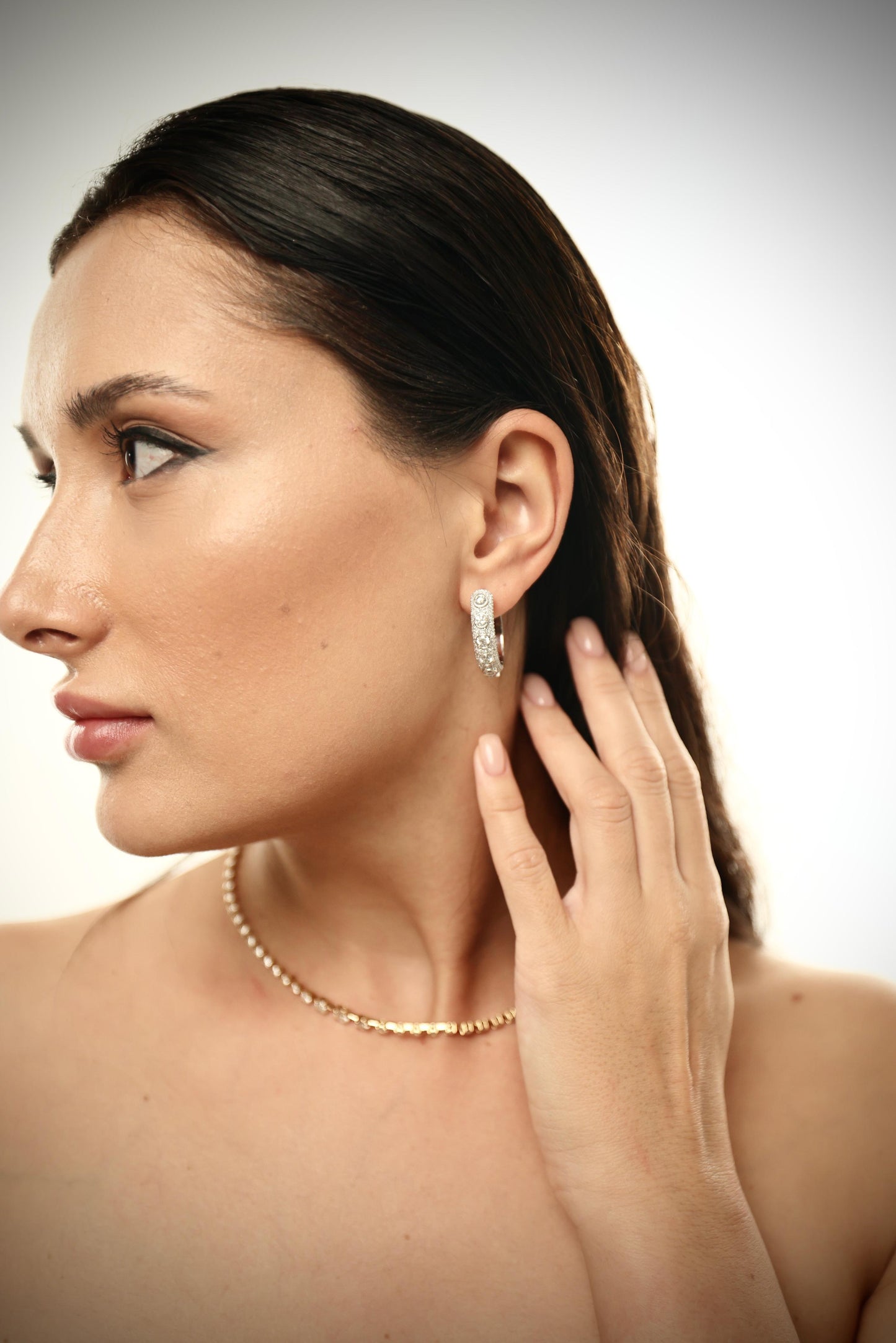 ROUND DIAMOND HOOPS EARRING