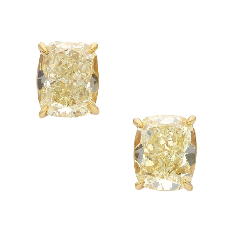 3CT EACH CUSHION FANCY YELLOW EARRING
