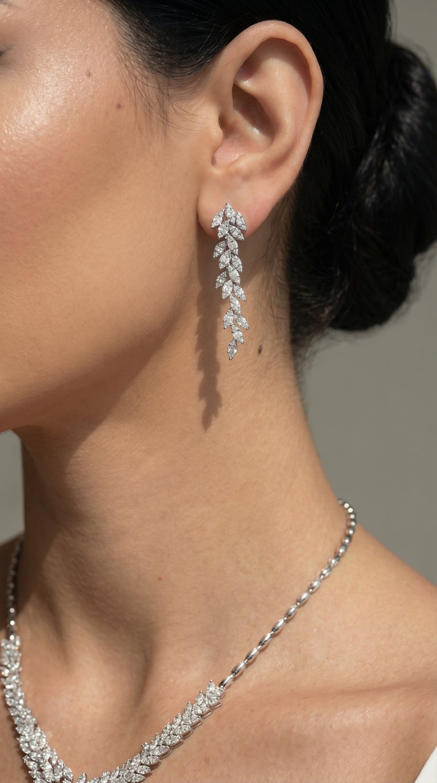 Leaf Design Cluster Dangling Diamond Earrings (ARJS3703)