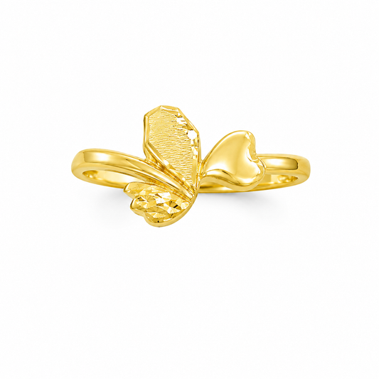 18k Gold Heart Leaf Open Ring (GJEW20)