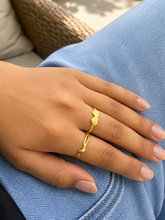 18k Double Heart Gold Minimal Ring (GJEW88)
