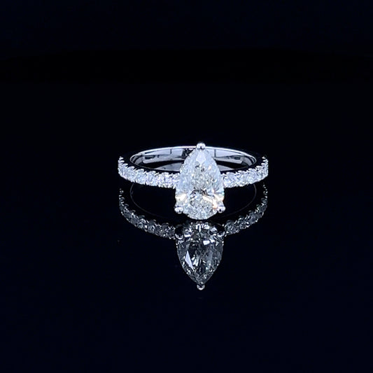 1.20 Carat Classic Pear-Shaped Diamond Ring with Side Pave Band
