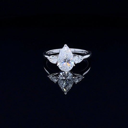 1.50 Carat Classic Pear-Shaped Tripology Three-Stone Ring