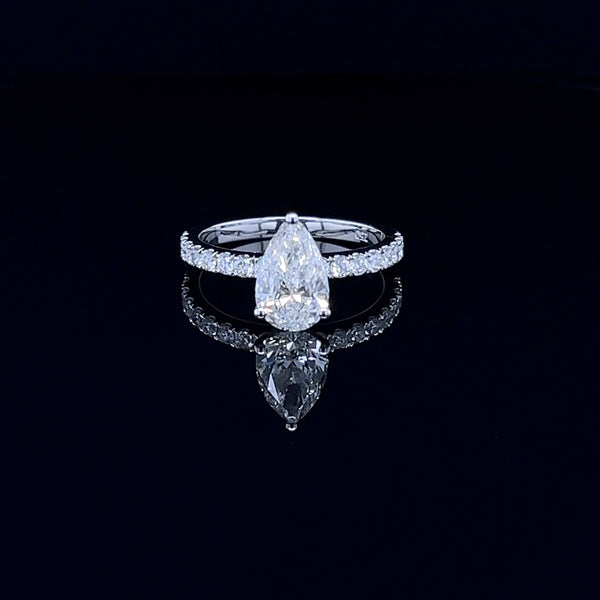 1.50 Carat Classic Pear-Shaped Diamond Ring with Side Pave Band