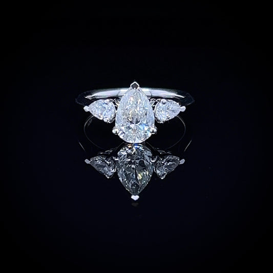 1.50 Carat Classic Pear-Shaped Tripology Three-Stone Ring