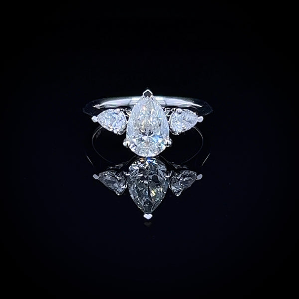 1.50 Carat Classic Pear-Shaped Tripology Three-Stone Ring