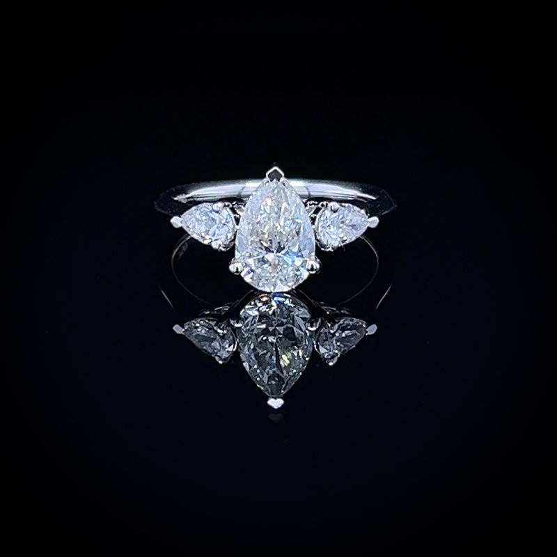1.50 Carat Classic Pear-Shaped Tripology Three-Stone Ring