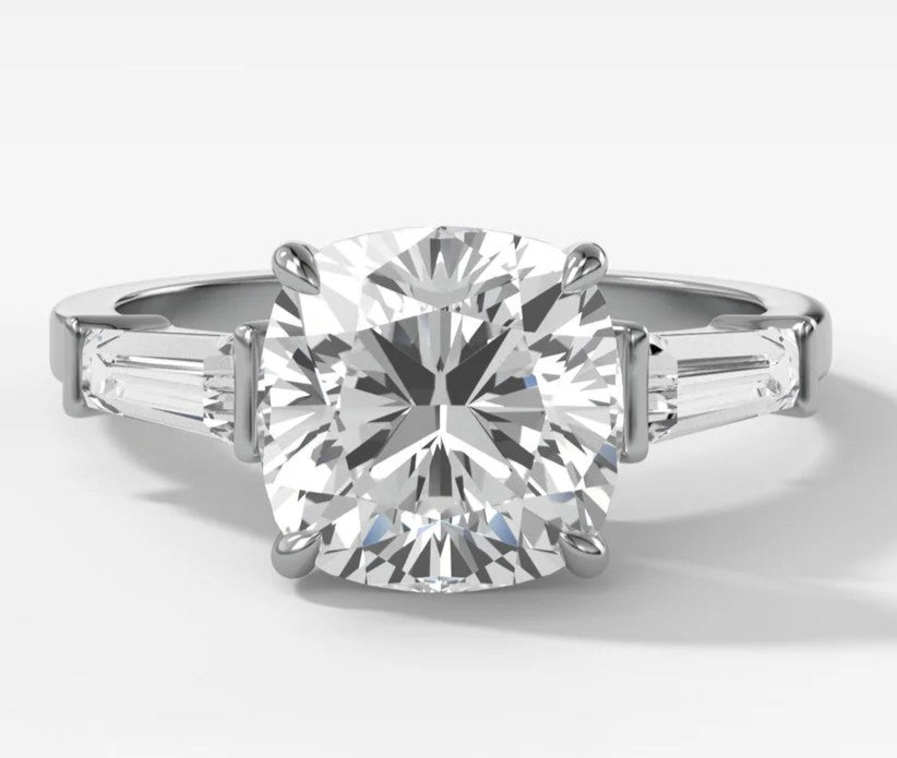 2CT CUSHION WITH SIDE STONE BAGUETTE
