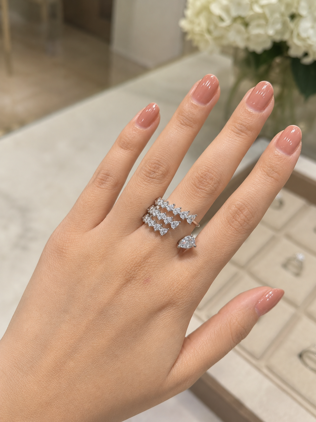 3 Line Pear Diamond Ring