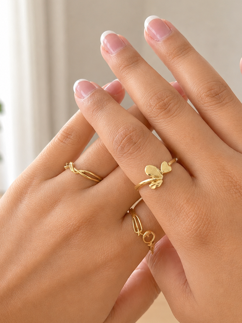 18k Gold Heart Leaf Open Ring (GJEW20)