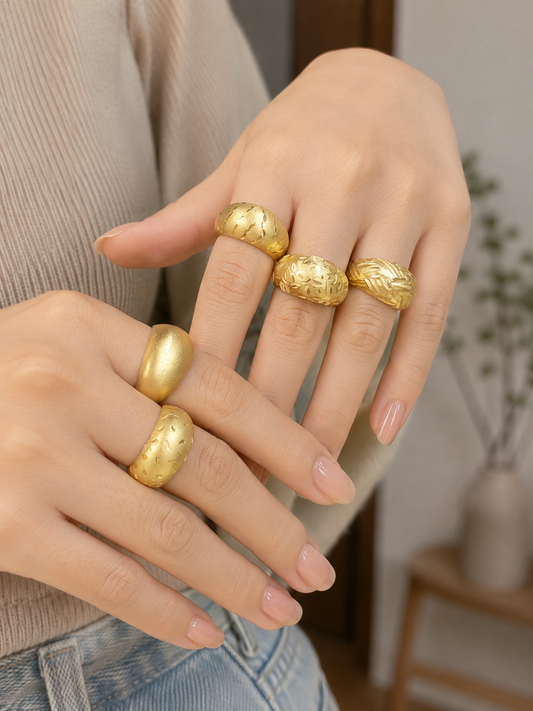 18k Gold Textured Dome Ring Collection (GJEW266-270)