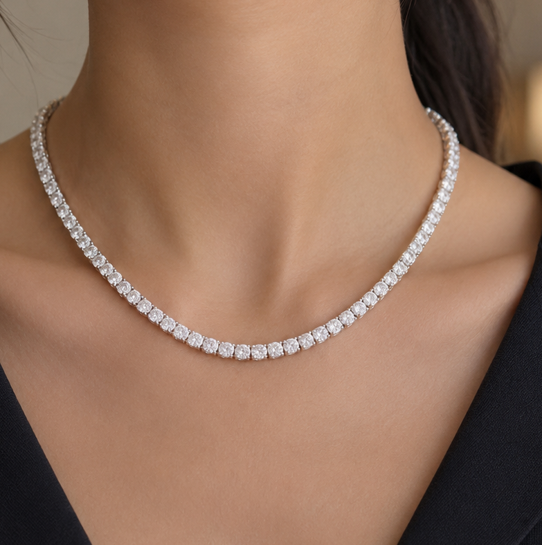 Round Full Tennis Diamond Necklace (ARJS3707)