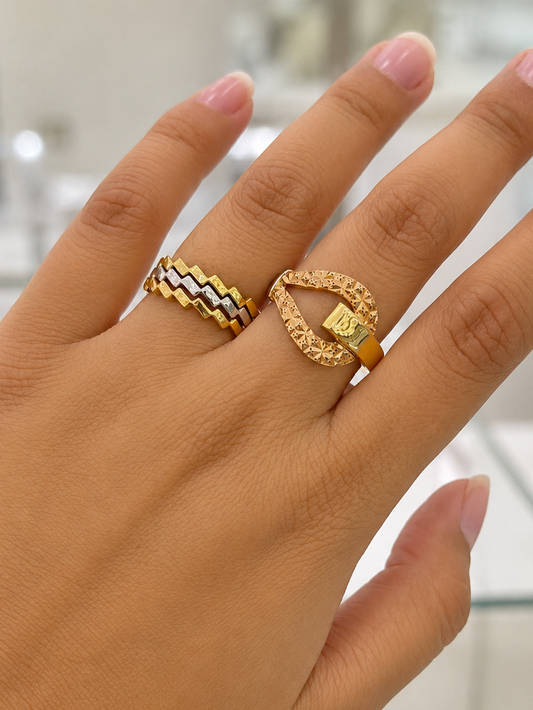 18K Gold Tri-Color Textured Loop Ring (GJEW121)
