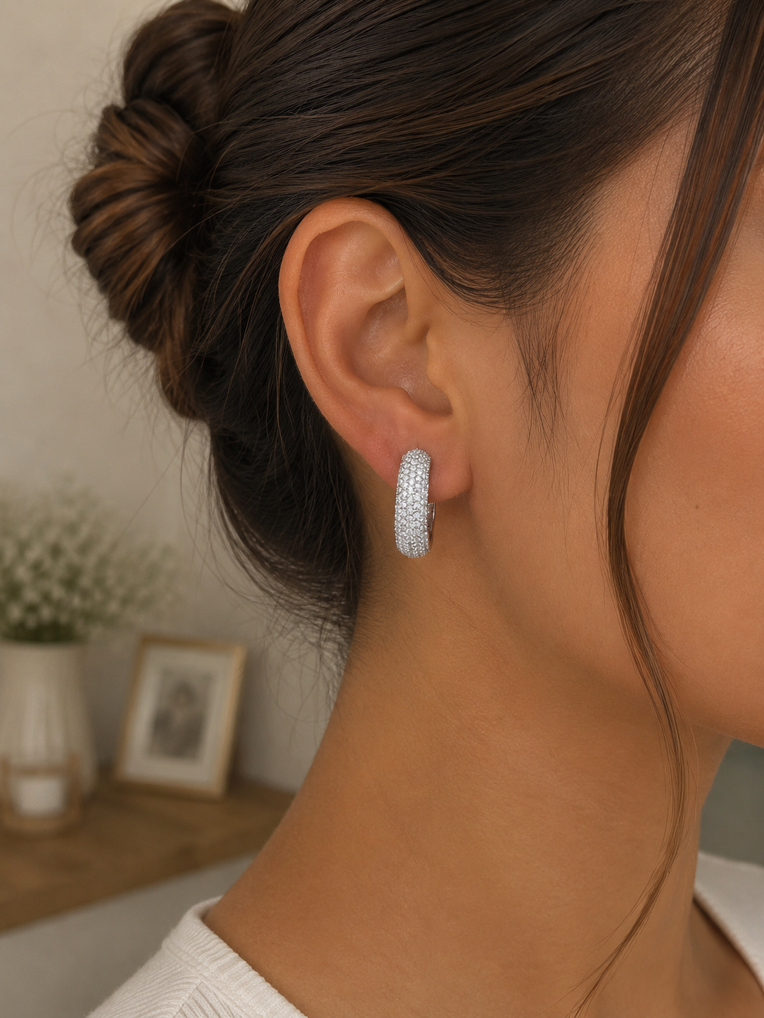 Round Paved Diamond Hoop Earrings  (SKJ1213)