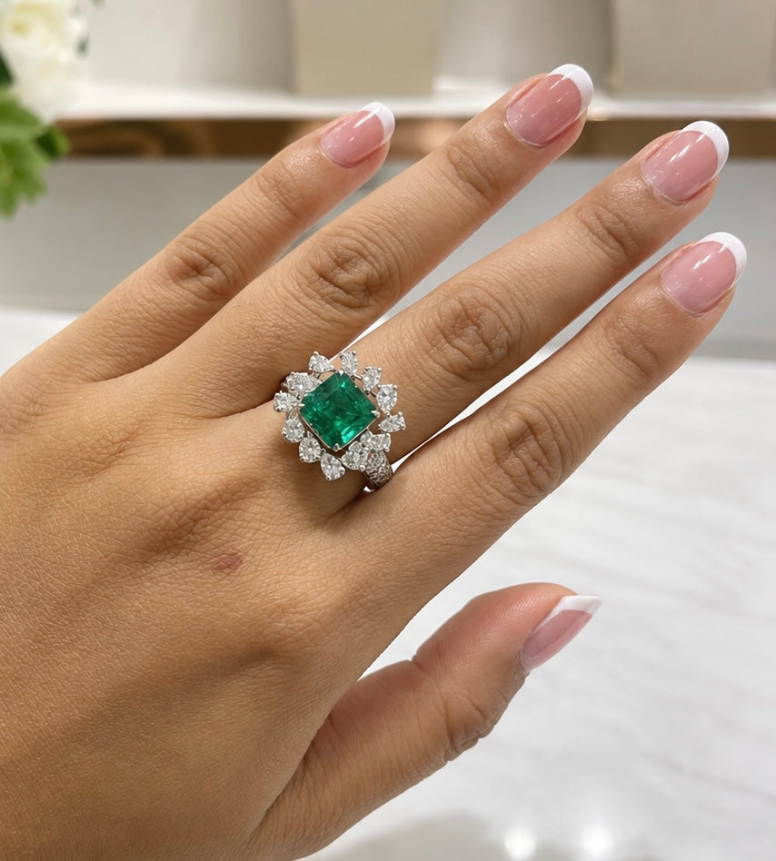 2CT Cushion Green Diamond Ring (ARJS2489)