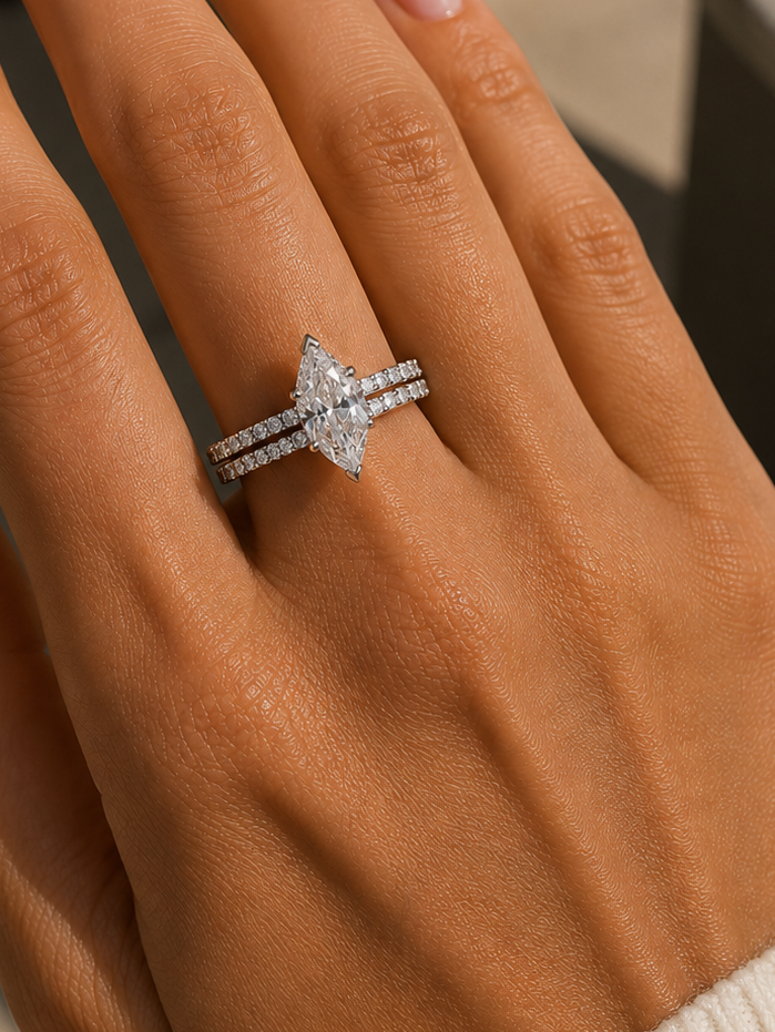 Marquise Twin Band Diamond Ring in White Gold (ARJS2647)