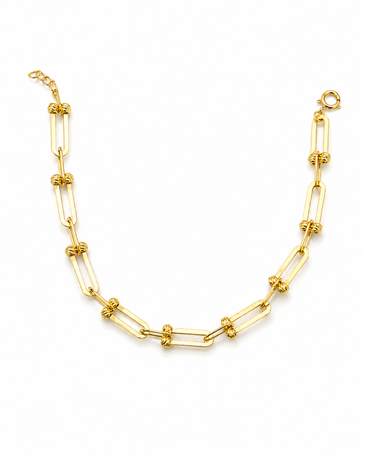 18k Gold Textured Paperclip Link Bracelet (GJEW264)