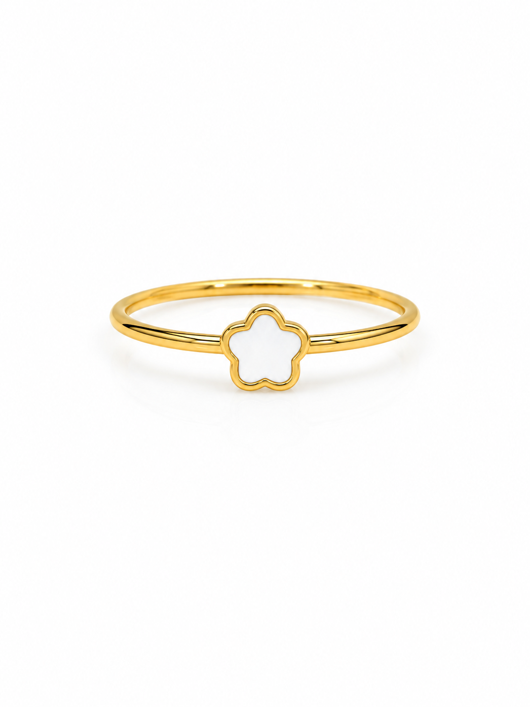 18K Gold Enamel Ring Set – Heart & Clover Minimalist Stack Rings