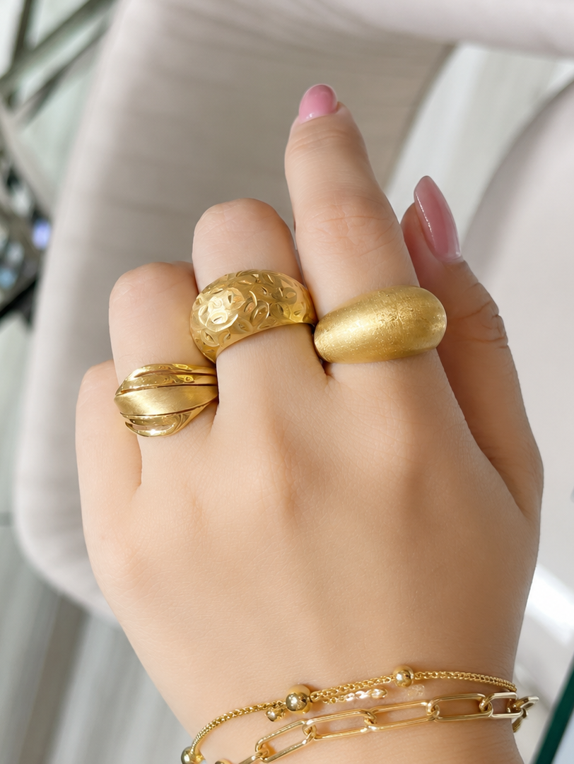 18k Gold Textured Dome Ring Collection (GJEW266-270)