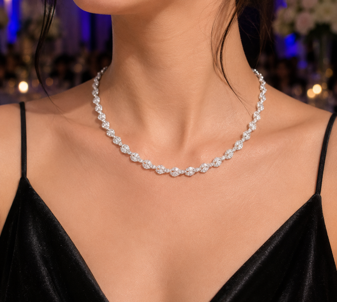 2 Line Marquise Diamond Necklace (ARJS4032)