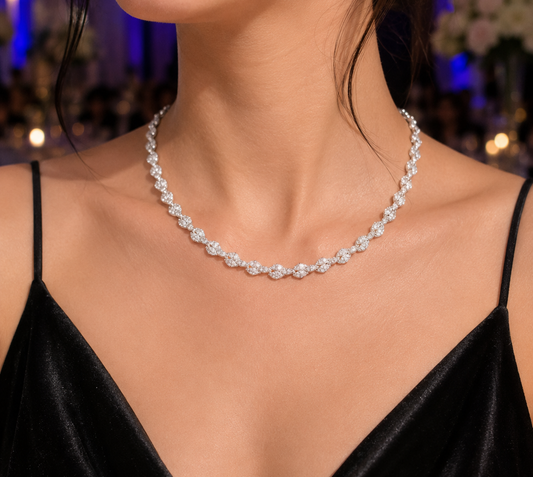 2 Line Marquise Diamond Necklace (ARJS4032)