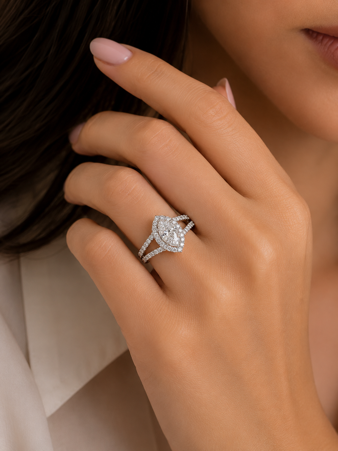 Pear Double Band Diamond Ring (ARJS2371)