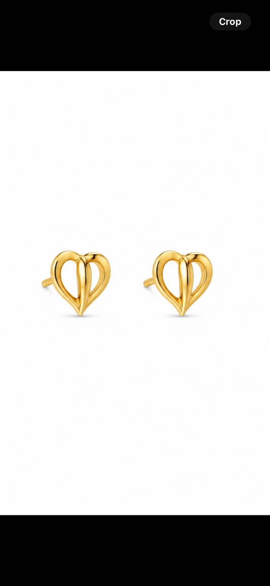 18K Gold Heart Stud Earrings for Women (GJEW251)