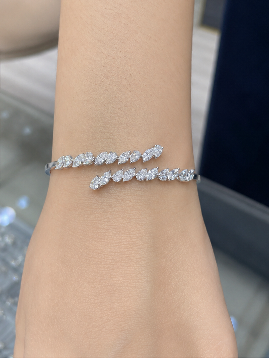 2 Row Pear & Marquise Diamond Bangle (ARJS3017)