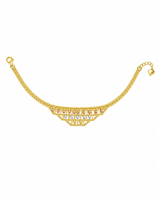 18k Gold Chain Bracelet with Tri-Color Bead Detailing (GJEW326)