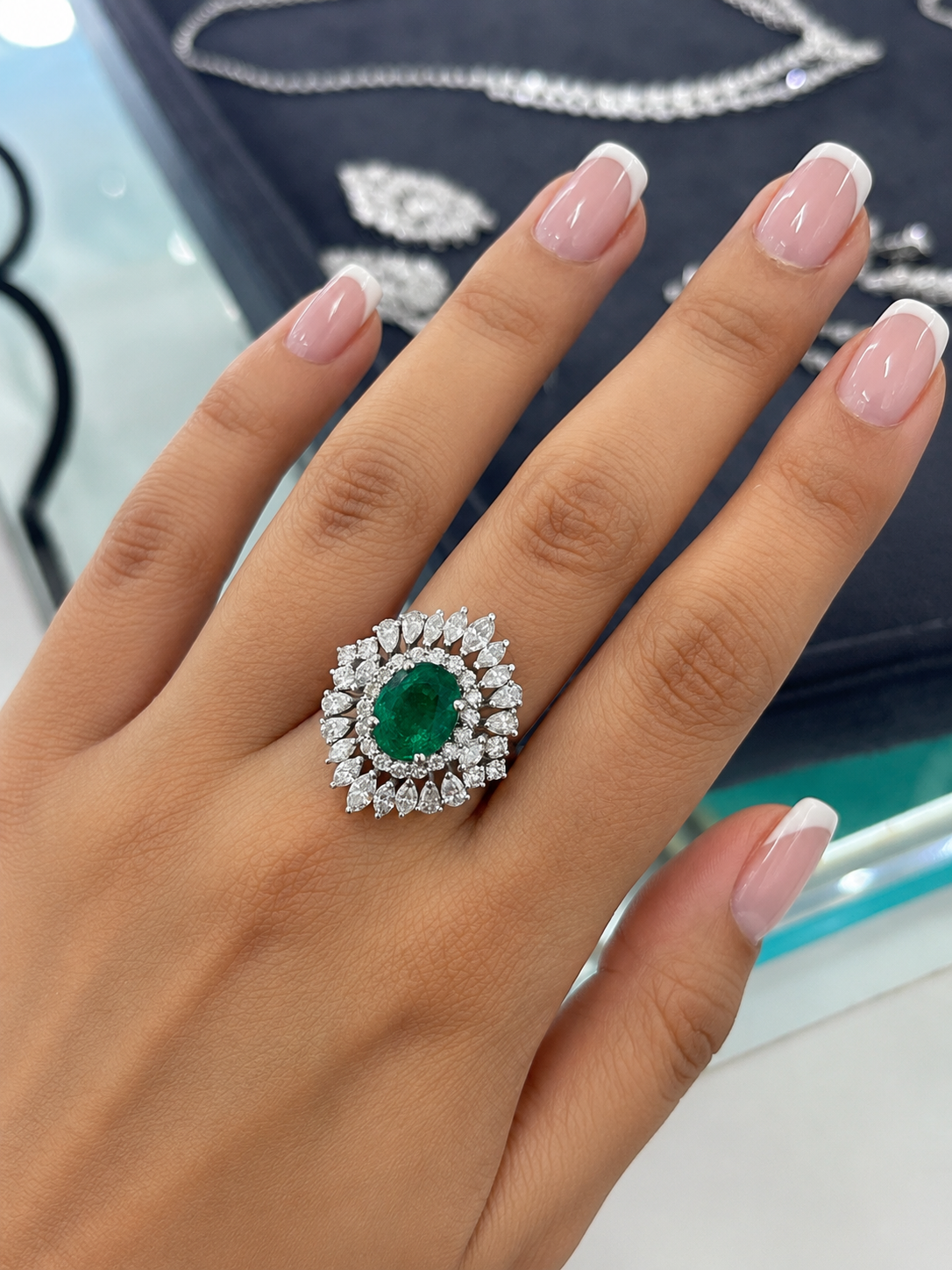 Oval Cut Green Emerald with Diamond Ring (ARJS2480)